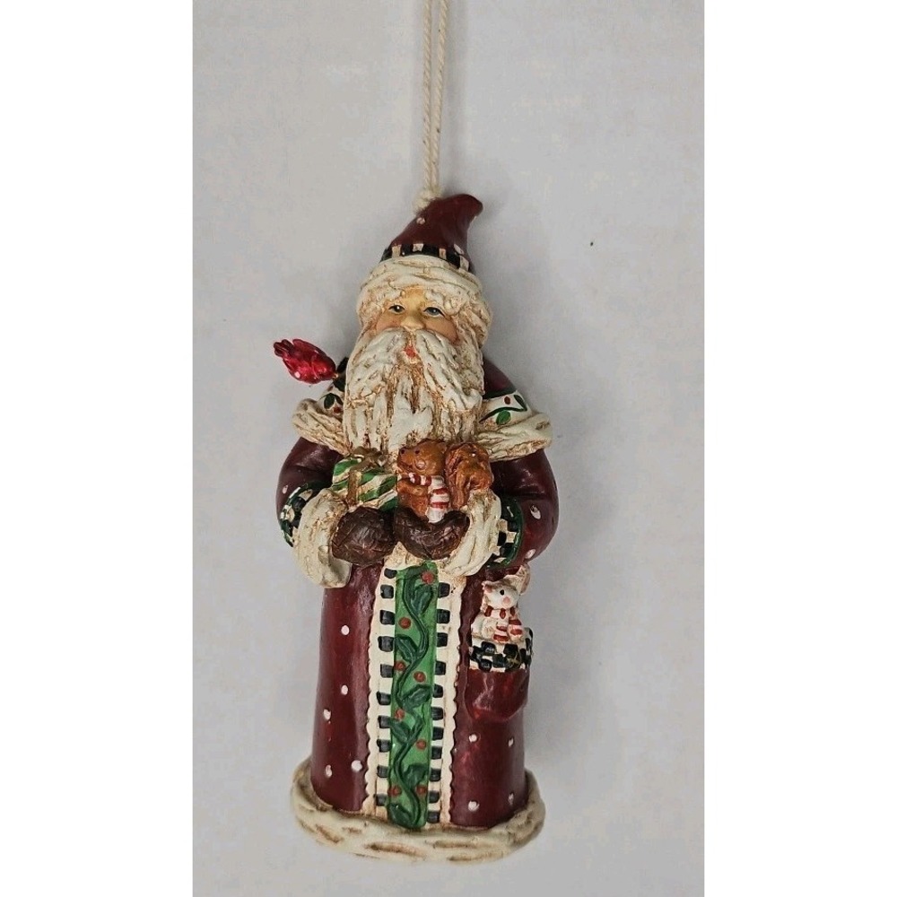 Vintage Jcpenny Wood Santa Holding Animals Christmas Tree Ornament‎